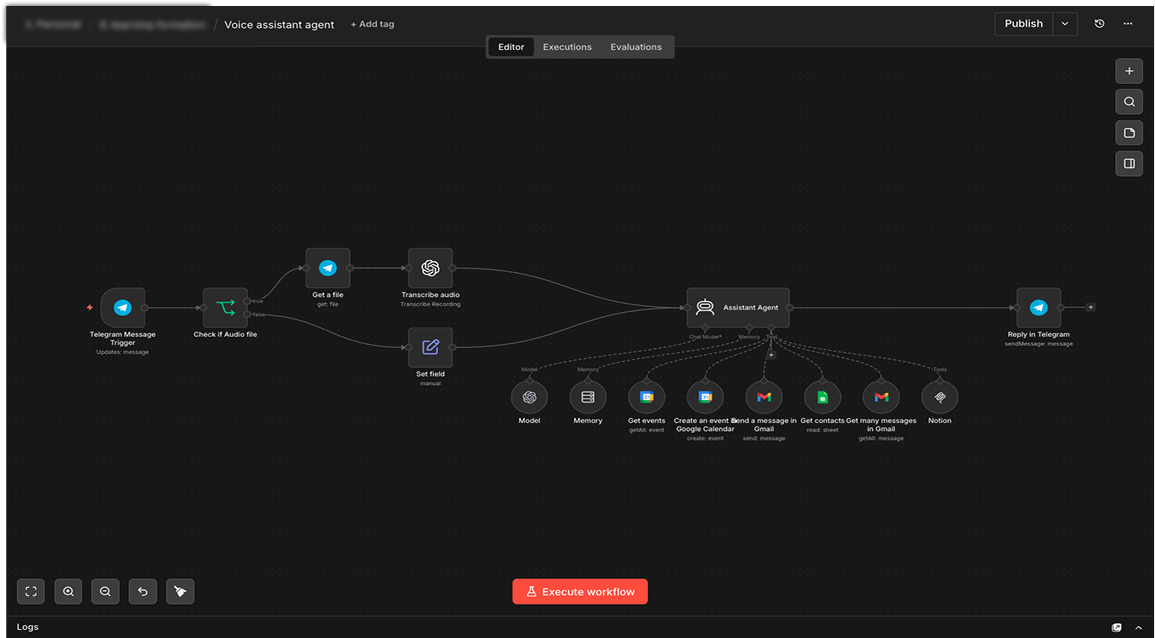 Agent IA assistant connecté à Telegram, Calendar, Gmail et Notion