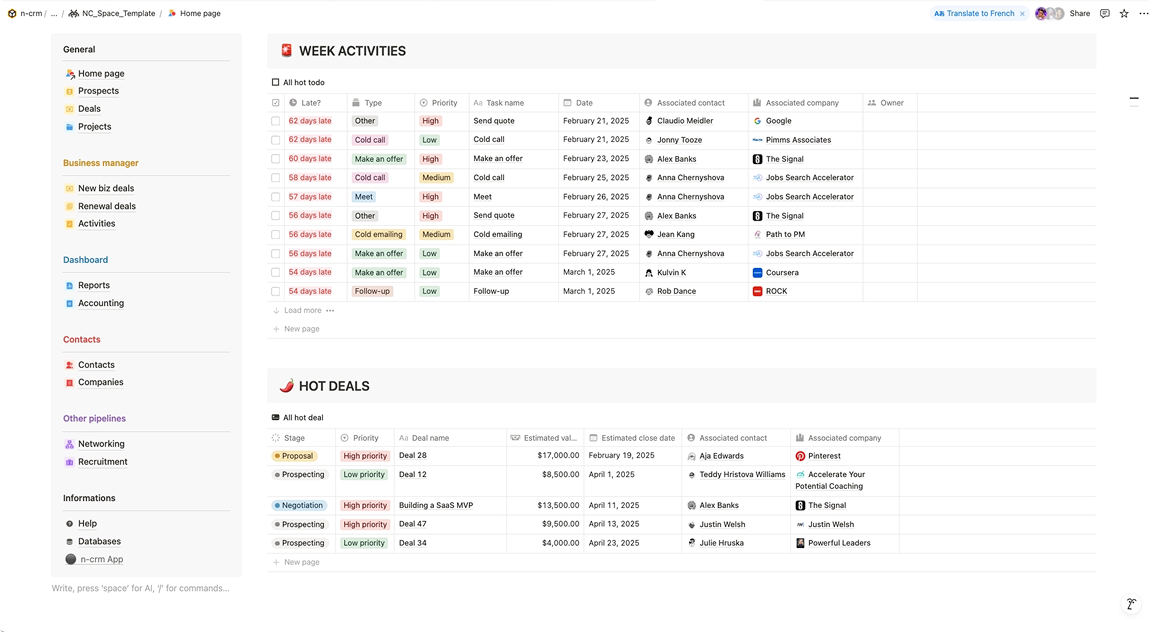Espace CRM Notion