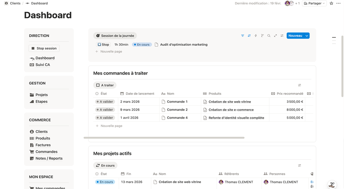 Espace commandes et projets automatisés